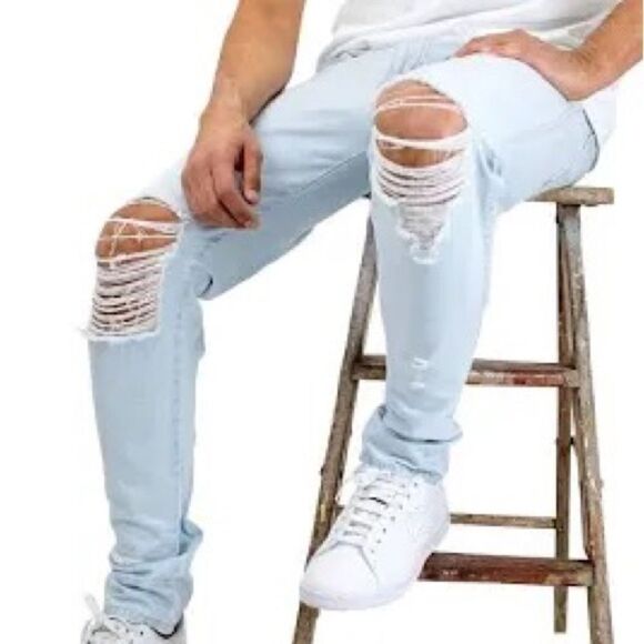 Enslaved NSLVD Distressed and Destroyed Light wash Jeans Sz 46 x 32 - Picture 1 of 7